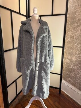 Free People Long Teddy Coat in Light Gray